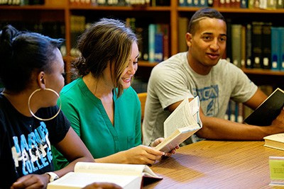 Warner Pacific students in the library