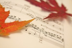 Autum leaves on sheet music